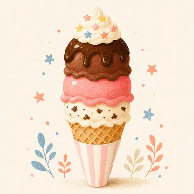 Colorful Summer Ice Cream Cone with Sprinkles