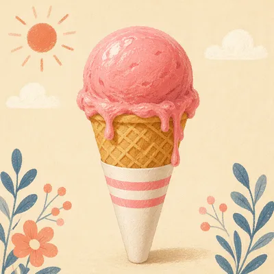 Colorful Summer Strawberry Ice Cream Cone