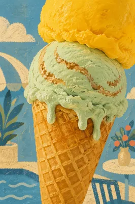 Colorful Summer Ice Cream Cone Close-Up