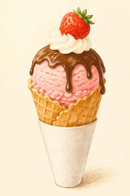 Colorful Strawberry Ice Cream Cone