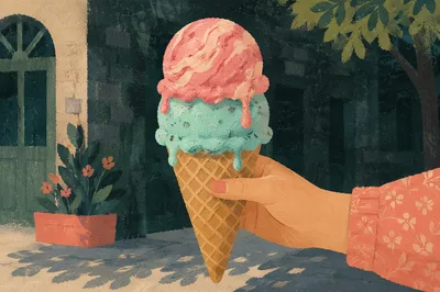 Colorful Summer Ice Cream Cone Close-Up