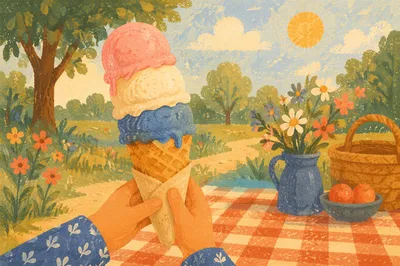 Colorful Summer Ice Cream Cone in Park