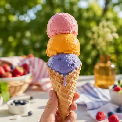 Colorful Triple Scoop Ice Cream Cone
