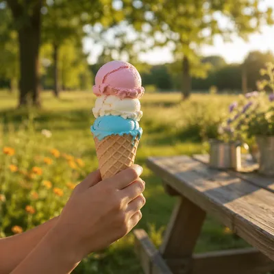 Colorful Summer Ice Cream Cone in Park