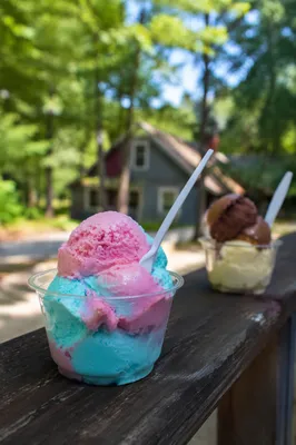 Colorful Summer Ice Cream on Rustic Railing