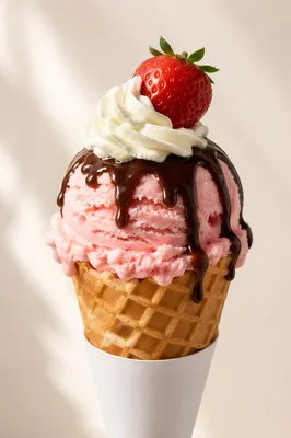 Colorful Strawberry Ice Cream Cone