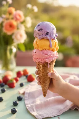 Colorful Summer Ice Cream Cone Close-Up