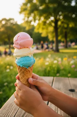 Colorful Summer Ice Cream Cone in Sunlight