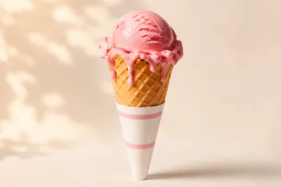 Glossy Strawberry Ice Cream Cone