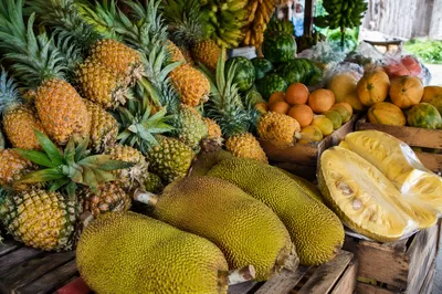 Colorful Tropical Market Stall Fresh Produce