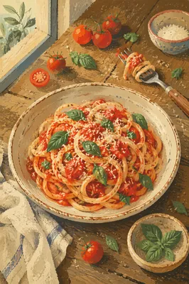 Rustic Tomato Basil Pasta in Ceramic Bowl