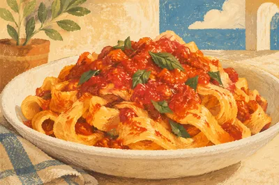 Rustic Tomato Basil Pasta in Sunlight