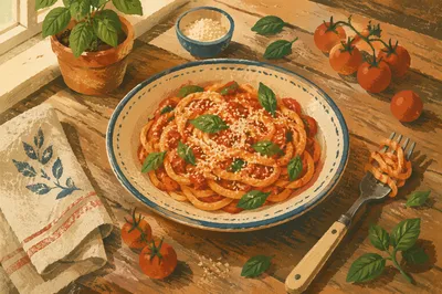 Rustic Italian Pasta with Tomato and Basil