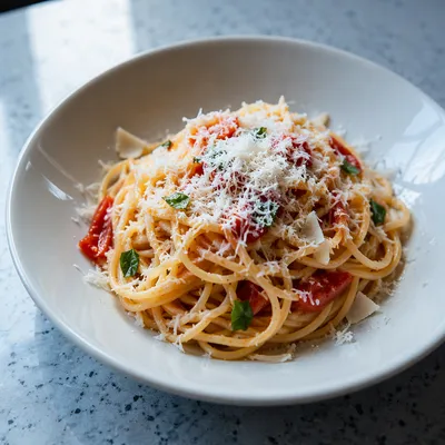 Homemade Italian Spaghetti with Tomato and Basil