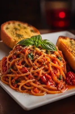 Spaghetti With Tomato Basil and Garlic Bread
