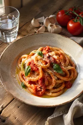Rustic Tomato Basil Pasta in Warm Light