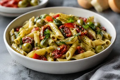 Rustic Italian Penne with Pesto and Tomatoes