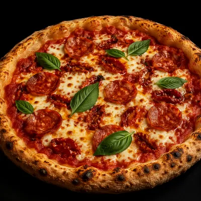 Fresh Pepperoni Pizza with Basil