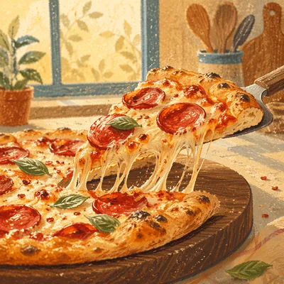 Fresh Pepperoni Pizza Slice with Melty Cheese