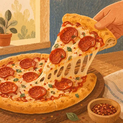 Fresh Pepperoni Pizza Slice with Melted Cheese