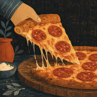 Rustic Fresh Pepperoni Pizza Slice Close-Up