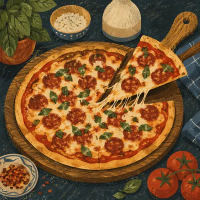 Fresh Pepperoni Pizza Slice with Melted Cheese
