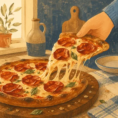 Fresh Pepperoni Pizza Slice with Melted Cheese