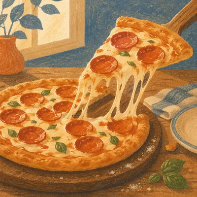 Fresh Pepperoni Pizza Slice with Melted Cheese