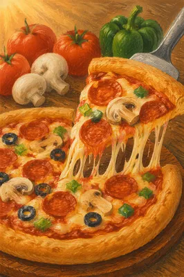 Fresh Pepperoni Pizza Slice With Stretchy Cheese
