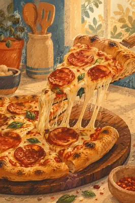 Fresh Pepperoni Pizza Slice with Melted Cheese