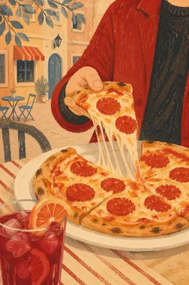 Fresh Pepperoni Pizza Slice with Melting Cheese