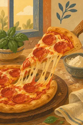 Fresh Pepperoni Pizza Slice With Melting Cheese