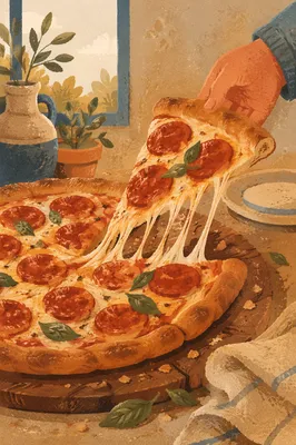 Fresh Pepperoni Pizza Slice with Melting Cheese