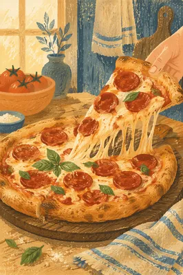 Fresh Pepperoni Pizza Slice With Cheese Pull