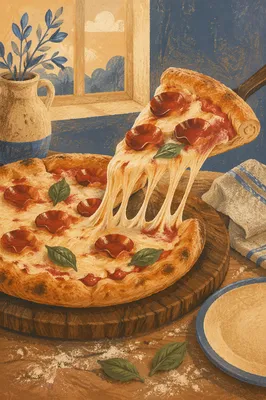 Fresh Pepperoni Pizza Slice With Melted Cheese