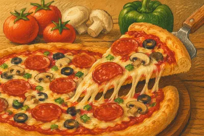Fresh Pepperoni Pizza Slice With Melted Cheese