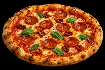 Fresh Pepperoni Pizza with Basil