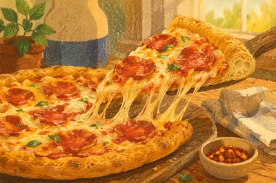 Fresh Pepperoni Pizza Slice With Melted Cheese