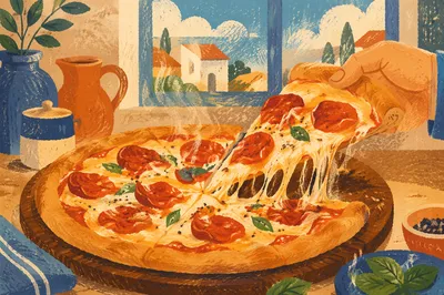 Fresh Pepperoni Pizza Slice With Melted Cheese
