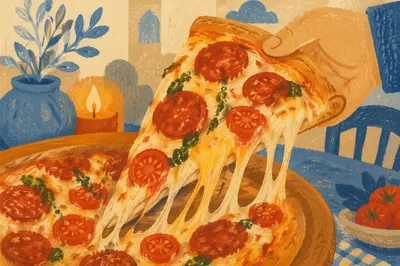 Fresh Pepperoni Pizza Slice with Melting Cheese