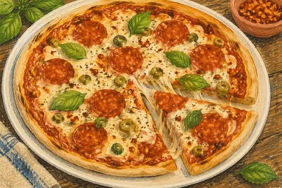 Fresh Pepperoni Pizza Slice with Melted Cheese