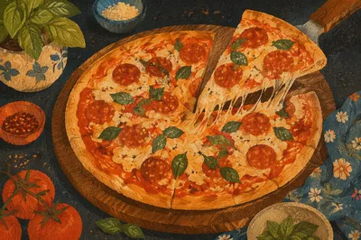 Fresh Pepperoni Pizza Slice with Melted Cheese