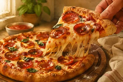 Fresh Pepperoni Pizza Slice with Melted Cheese