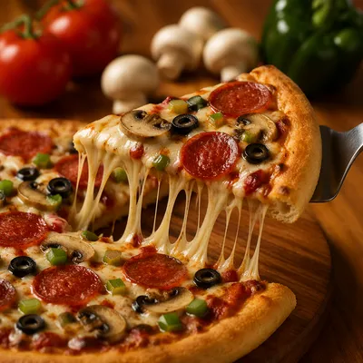 Fresh Pepperoni Pizza Slice with Melted Cheese
