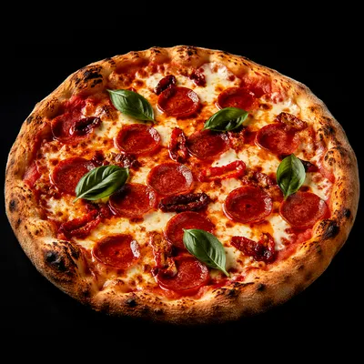 Fresh Pepperoni Pizza With Basil