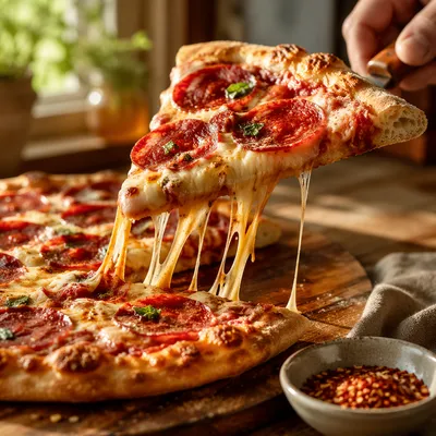 Fresh Pepperoni Pizza Slice Close-Up