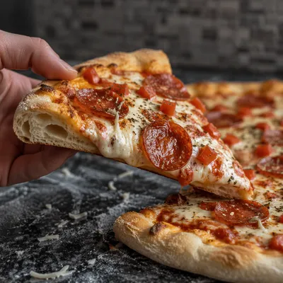 Fresh Pepperoni Pizza Slice Close-Up