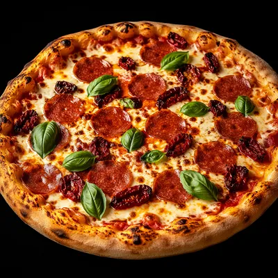 Fresh Pepperoni Cheese Pizza on Black