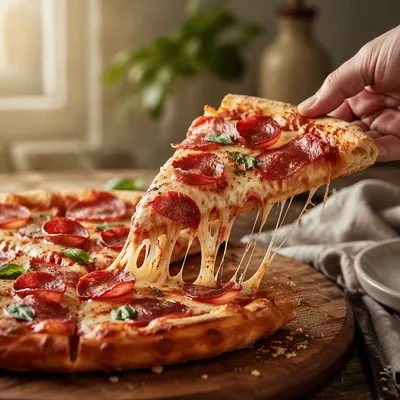 Fresh Pepperoni Pizza Slice with Melted Cheese