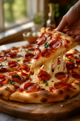 Fresh Pepperoni Pizza Slice with Melted Cheese